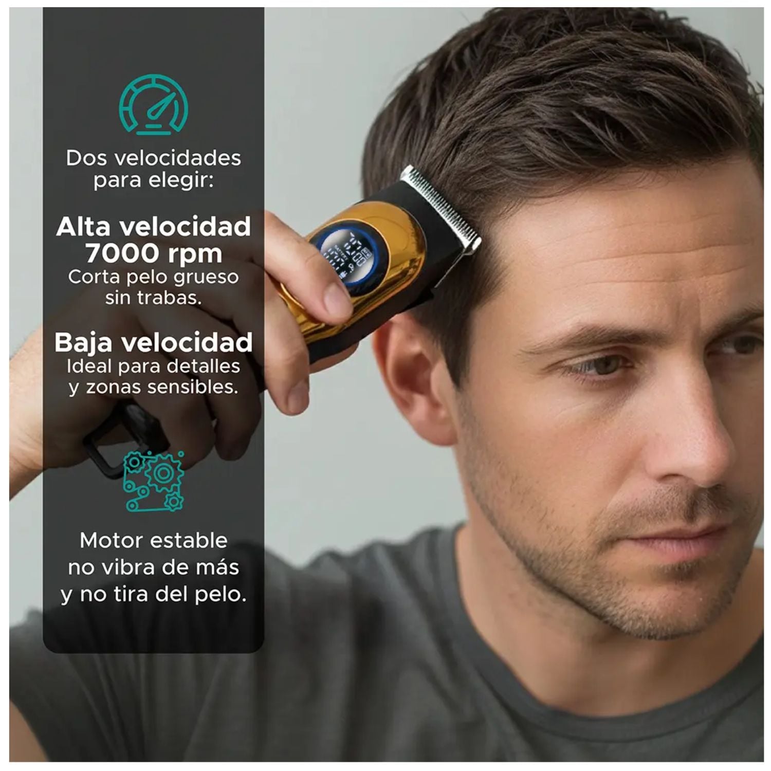 TRIMMER PROFESIONAL PARA CABELLO Y BARBA CON CUCHILLA T MOTOR 7000 RPM VGR V-966 DORADO - 2