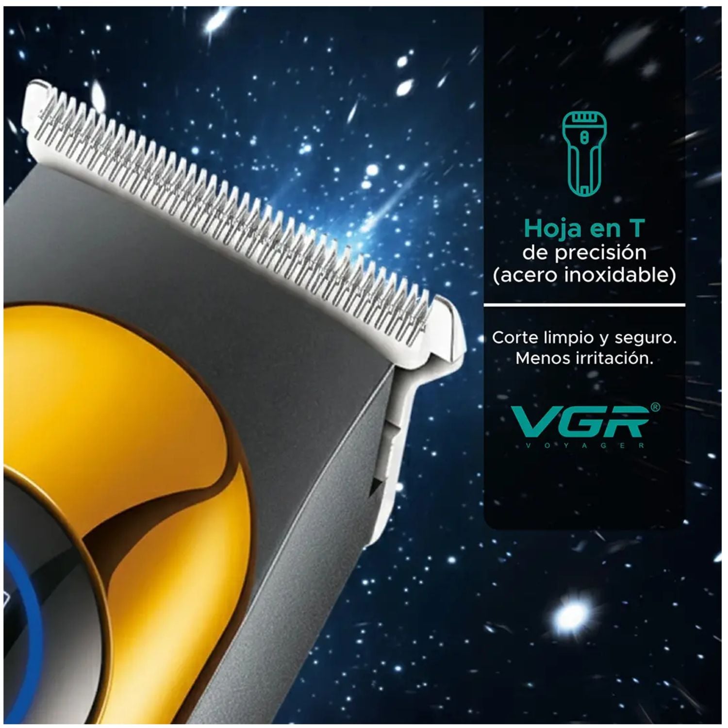 TRIMMER PROFESIONAL PARA CABELLO Y BARBA CON CUCHILLA T MOTOR 7000 RPM VGR V-966 DORADO - 3