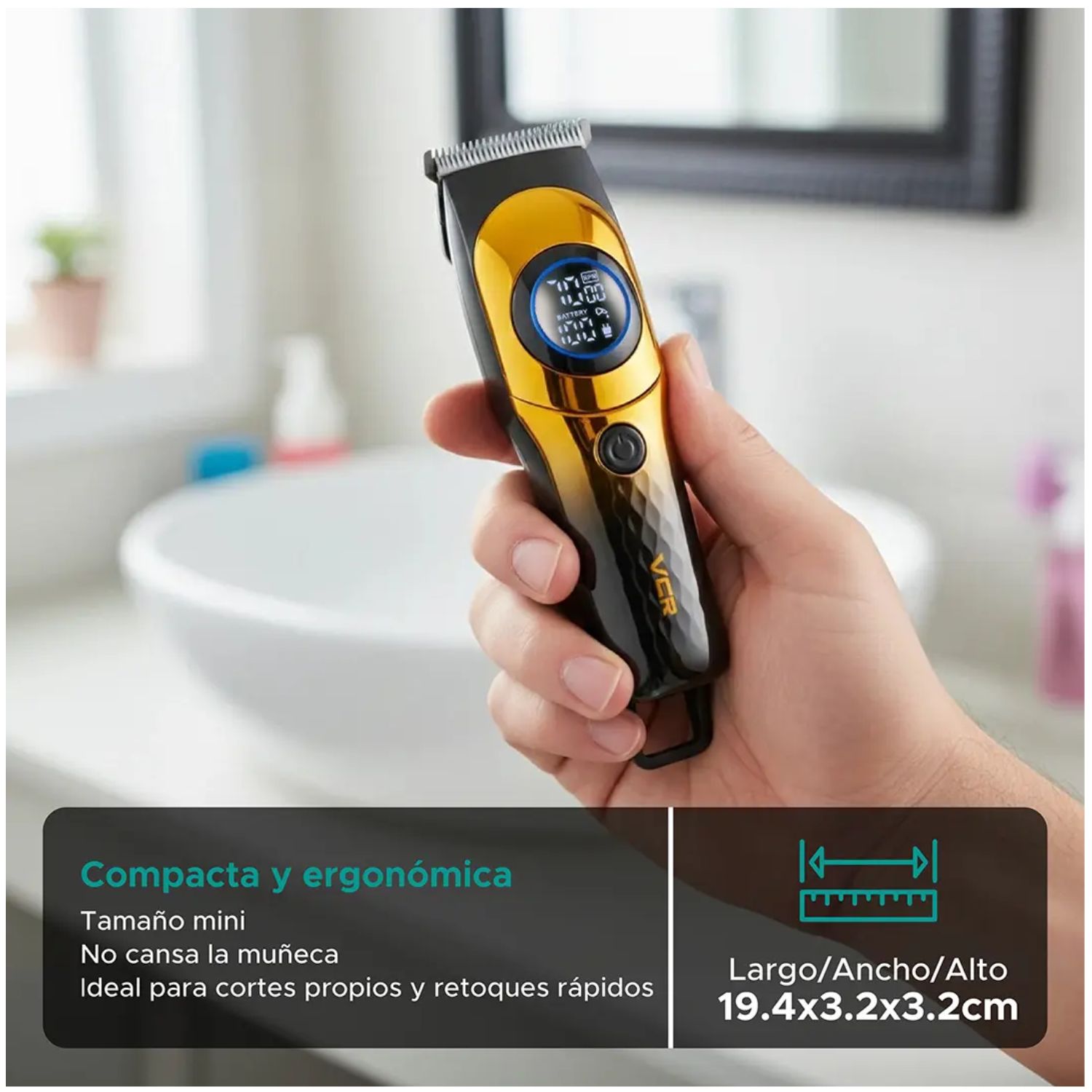 TRIMMER PROFESIONAL PARA CABELLO Y BARBA CON CUCHILLA T MOTOR 7000 RPM VGR V-966 DORADO - 6