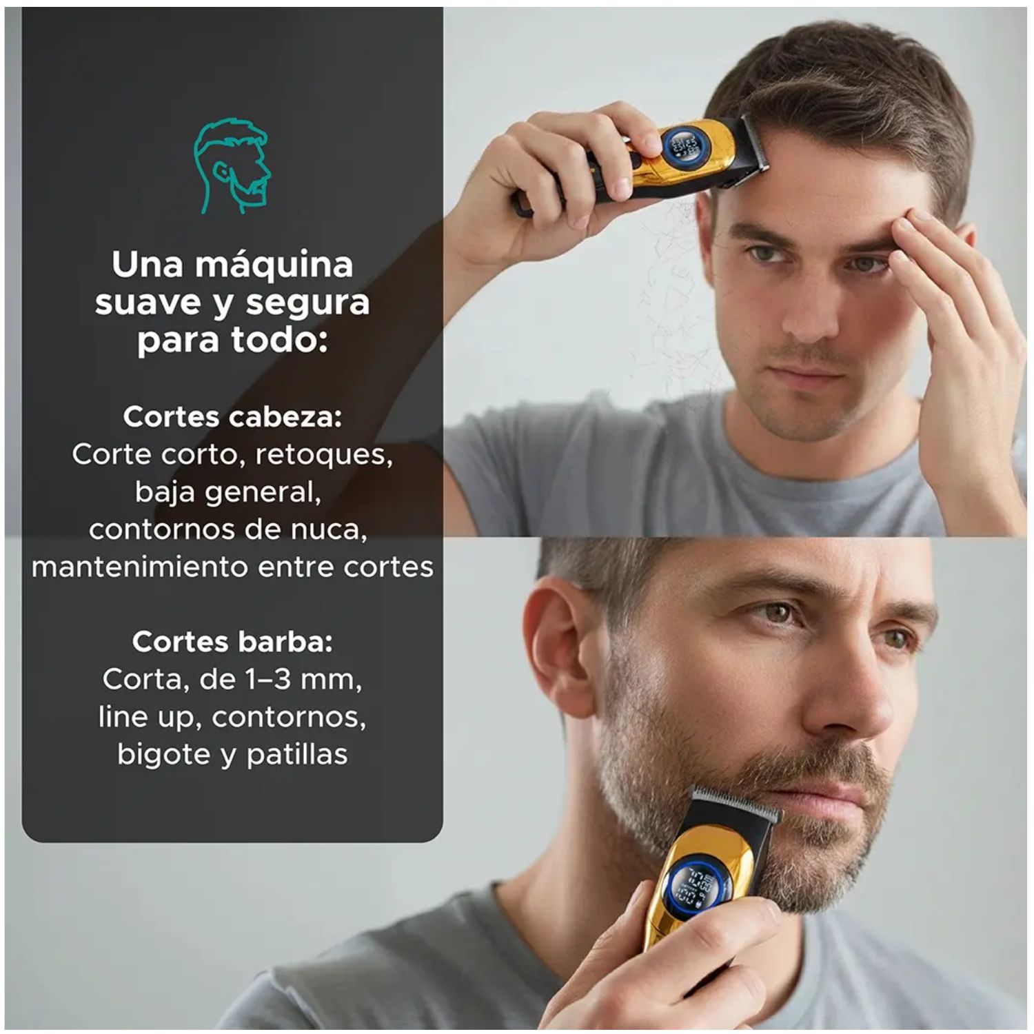 TRIMMER PROFESIONAL PARA CABELLO Y BARBA CON CUCHILLA T MOTOR 7000 RPM VGR V-966 DORADO - 7