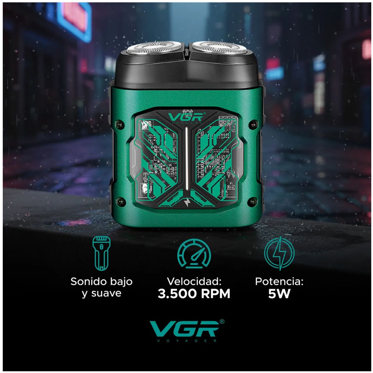 RASURADORA BARBA VGR V-344 ELÉCTRICA ROTATIVA USB-C IPX6 VERDE - 2