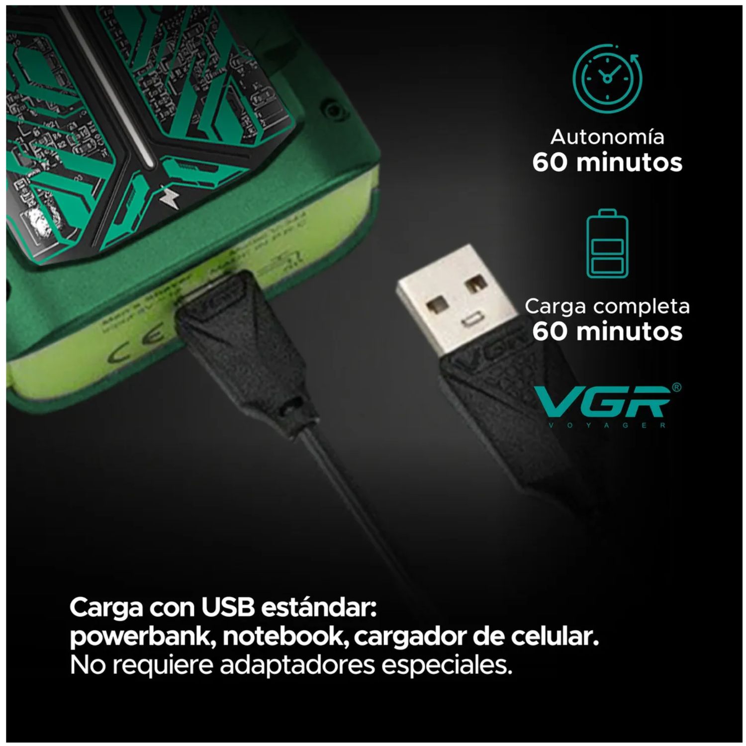 RASURADORA BARBA VGR V-344 ELÉCTRICA ROTATIVA USB-C IPX6 VERDE - 6