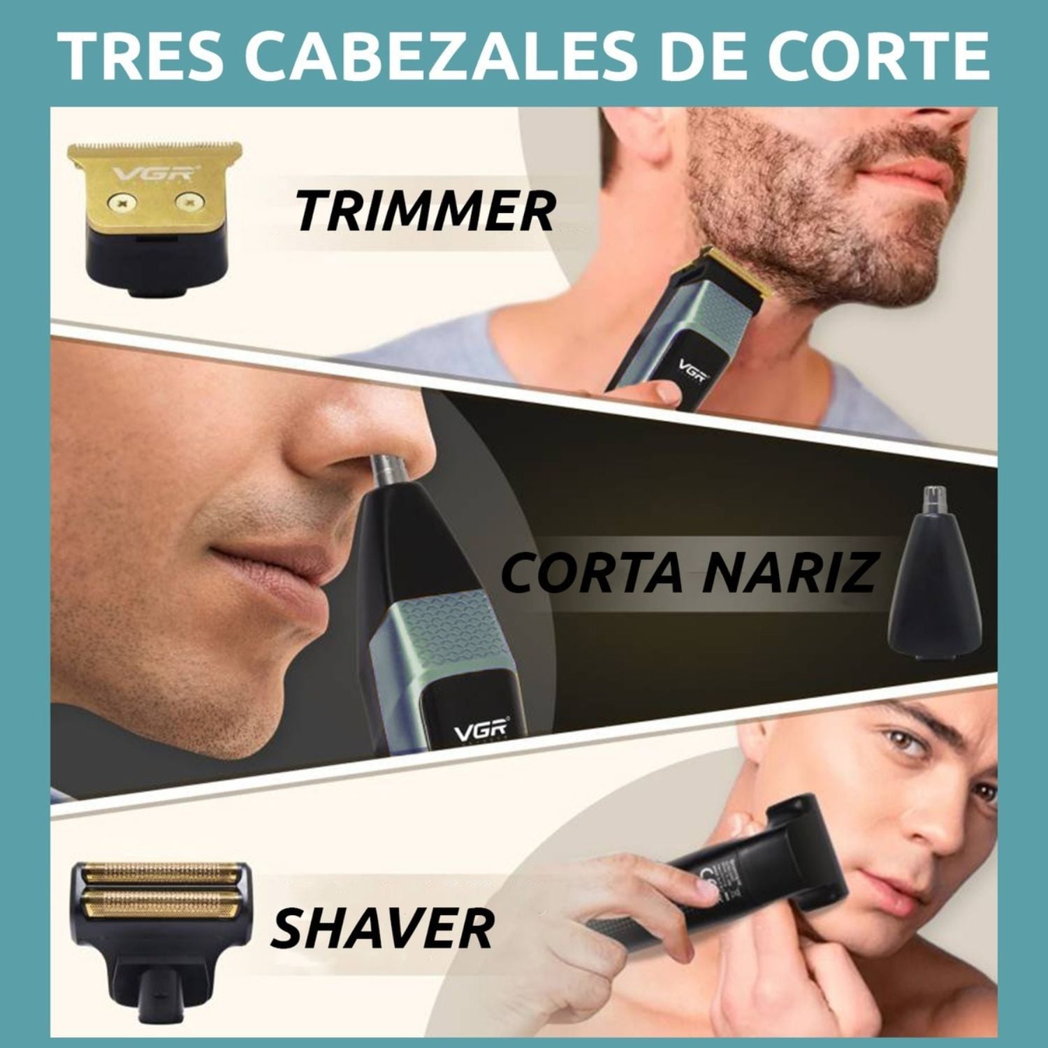 MÁQUINA CORTA PELO BARBA Y NARIZ 3 EN 1 RECARGABLE CON TURBO DORADO - 5