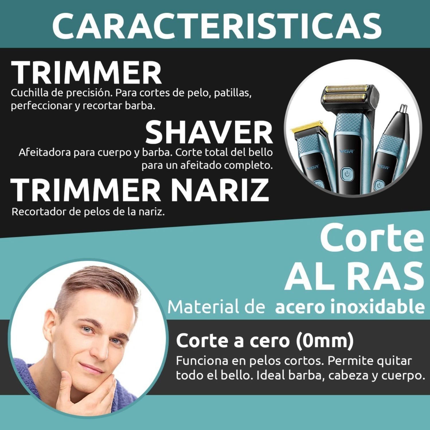 MÁQUINA CORTA PELO BARBA Y NARIZ 3 EN 1 RECARGABLE CON TURBO DORADO - 6