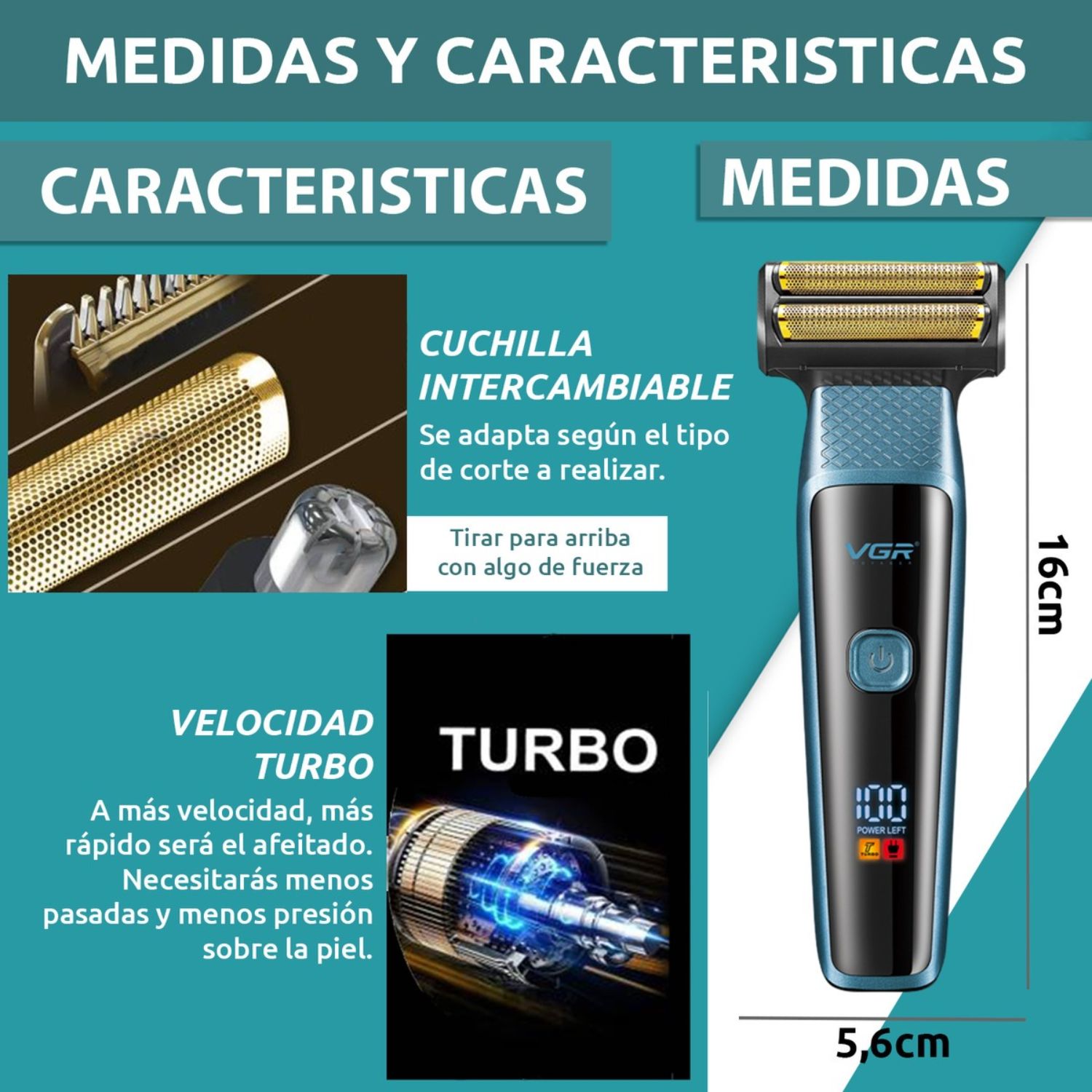MÁQUINA CORTA PELO BARBA Y NARIZ 3 EN 1 RECARGABLE CON TURBO DORADO - 7