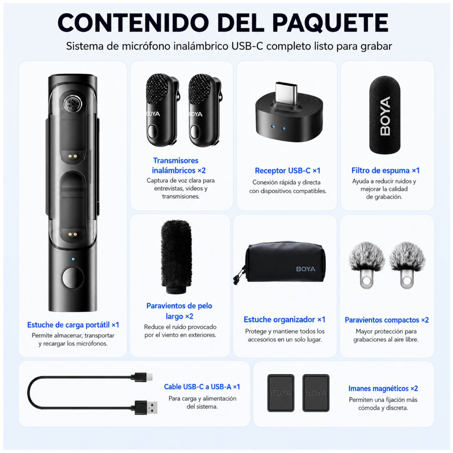 MICRÓFONO INALÁMBRICO 4 EN 1 BOYA MAGIC-05 USB-C CON CANCELACIÓN DE RUIDO - 7