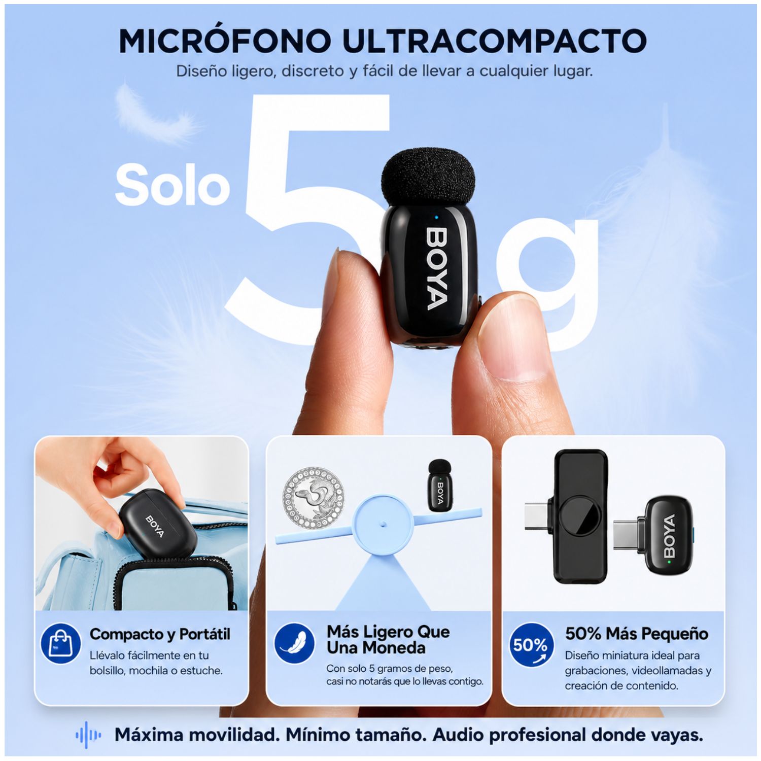 MICRÓFONO INALÁMBRICO BOYA MINI 2 USB C CON CANCELACIÓN DE RUIDO IA APP BOYA CENTRAL Y ESTUCHE DE CARGA - 2