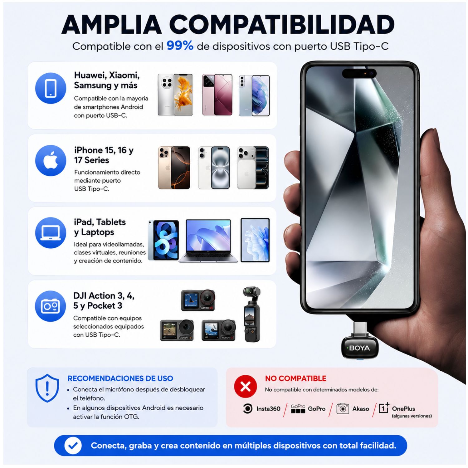 MICRÓFONO INALÁMBRICO BOYA MINI 2 USB C CON CANCELACIÓN DE RUIDO IA APP BOYA CENTRAL Y ESTUCHE DE CARGA - 6