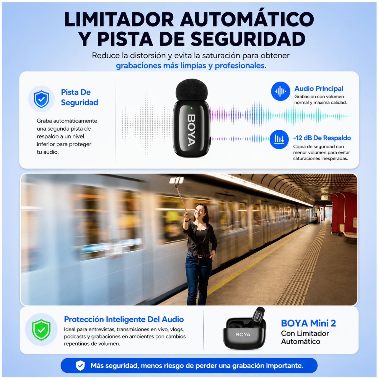 MICRÓFONO INALÁMBRICO BOYA MINI 2 USB C CON CANCELACIÓN DE RUIDO IA APP BOYA CENTRAL Y ESTUCHE DE CARGA - 8