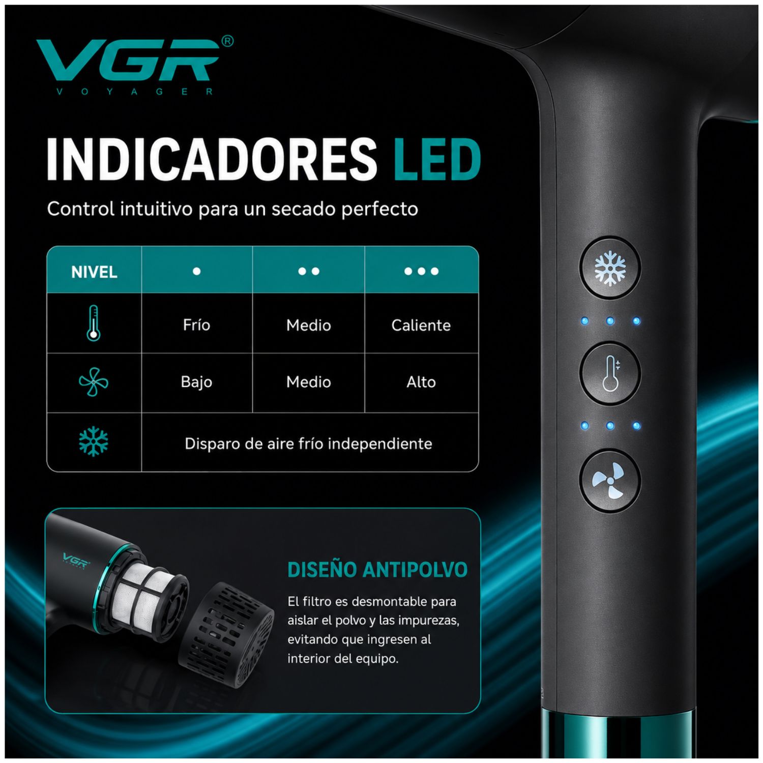 SECADOR DE CABELLO PROFESIONAL VGR V-442 BLDC 2200W IÓNICO SALÓN 110000RPM - 4