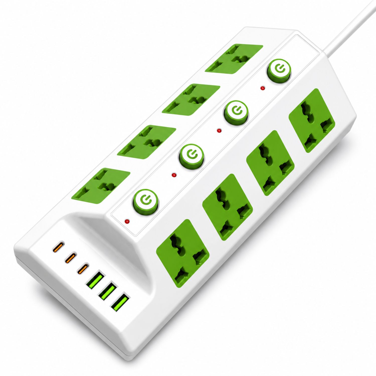 EXTENSIÓN ELÉCTRICA MULTITOMA REGLETA 8 TOMAS 3000W 3 USB 3 USB C 4 INTERRUPTORES CABLE 180 CM - 1