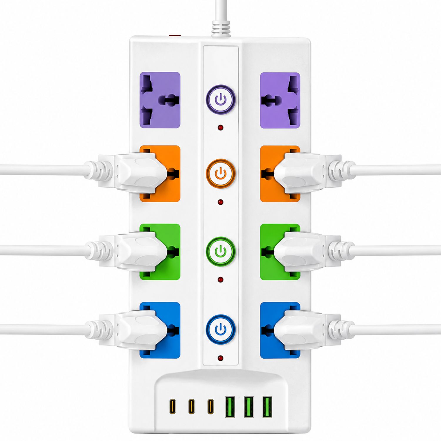 EXTENSIÓN ELÉCTRICA MULTITOMA REGLETA 8 TOMAS 3000W 3 USB 3 USB C 4 INTERRUPTORES CABLE 180 CM - 2