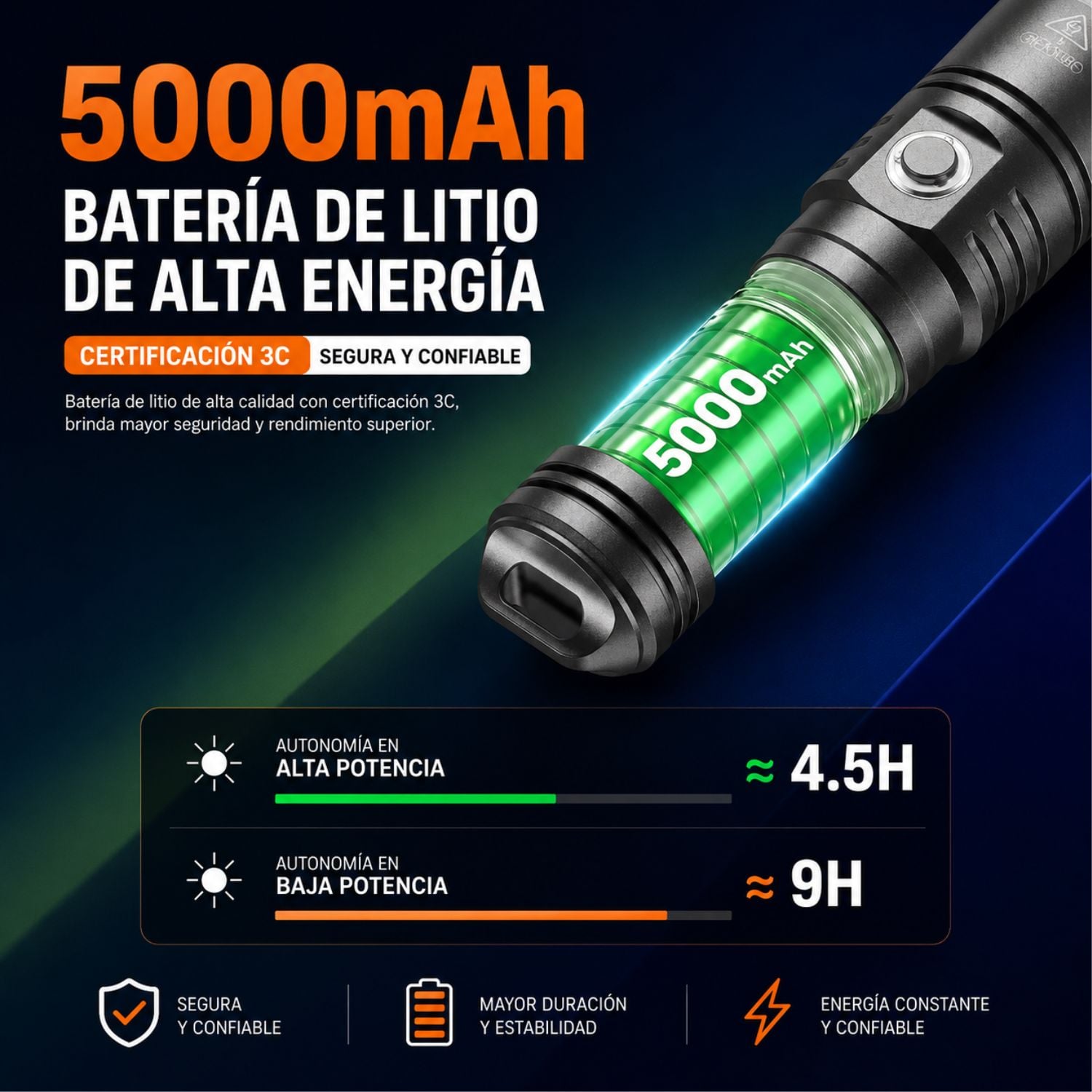 LINTERNA DE BUCEO PROFESIONAL 2000 LÚMENES IPX8 RECARGABLE 5000MAH ALCANCE 250 METROS SUPERFIRE DL02 - 5