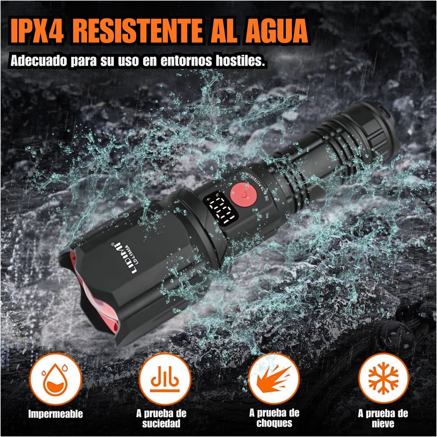 LINTERNA TÁCTICA LED LIDIMI LD-L1545A 30W RECARGABLE USB-C ZOOM X2000 PANTALLA LED POWER BANK ALCANCE 2000 METROS - 3