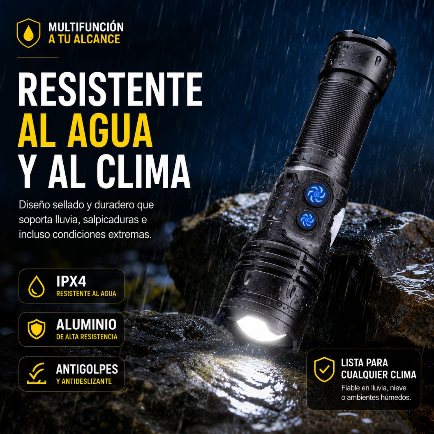 LINTERNA LED TÁCTICA CAFINI C-L1638A 20W RECARGABLE ZOOM AJUSTABLE USB-C ALCANCE HASTA 2000M 8000MAH - 8