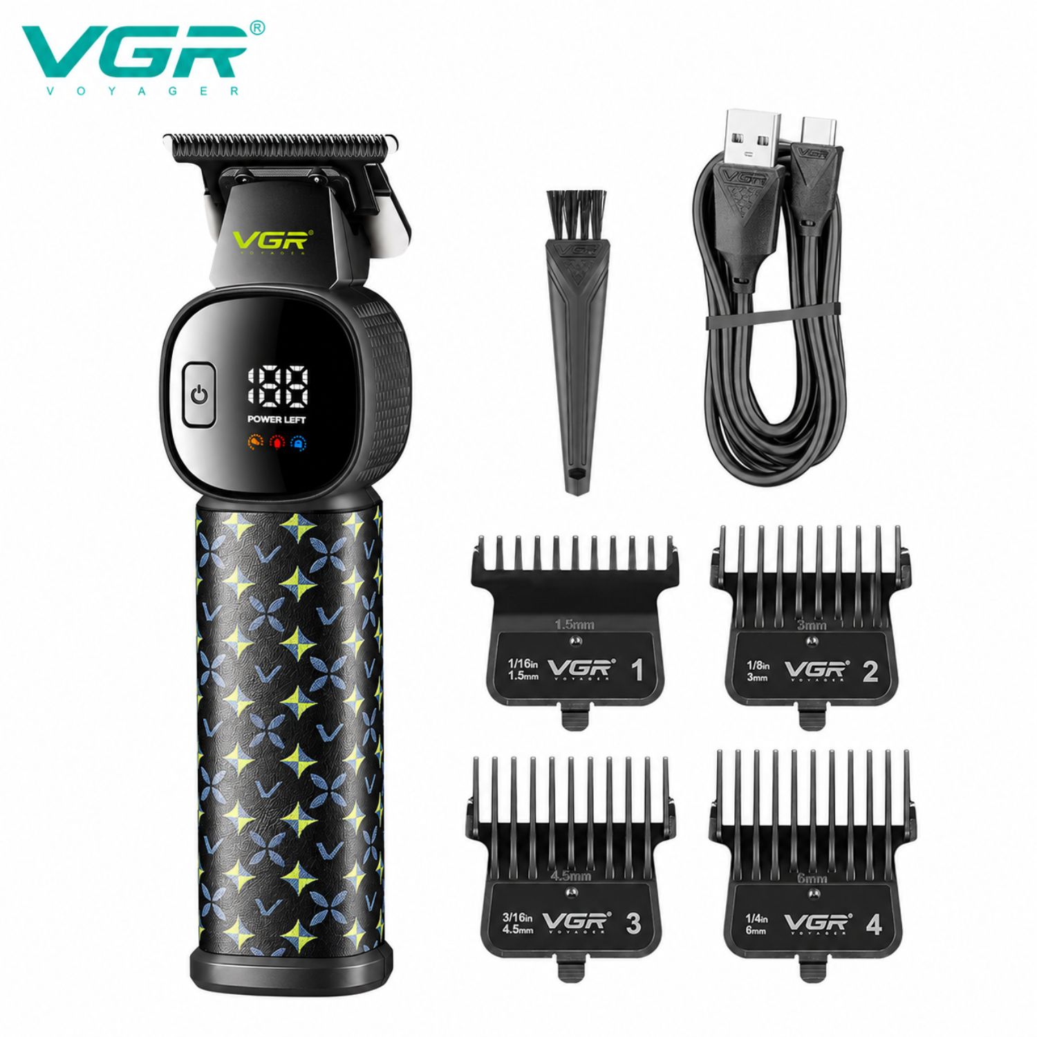 CORTADORA DE PELO PROFESIONAL VGR V-185 PARA BARBA Y CABELLO USB TIPO C PANTALLA LED MOTOR 7000 RPM - 5