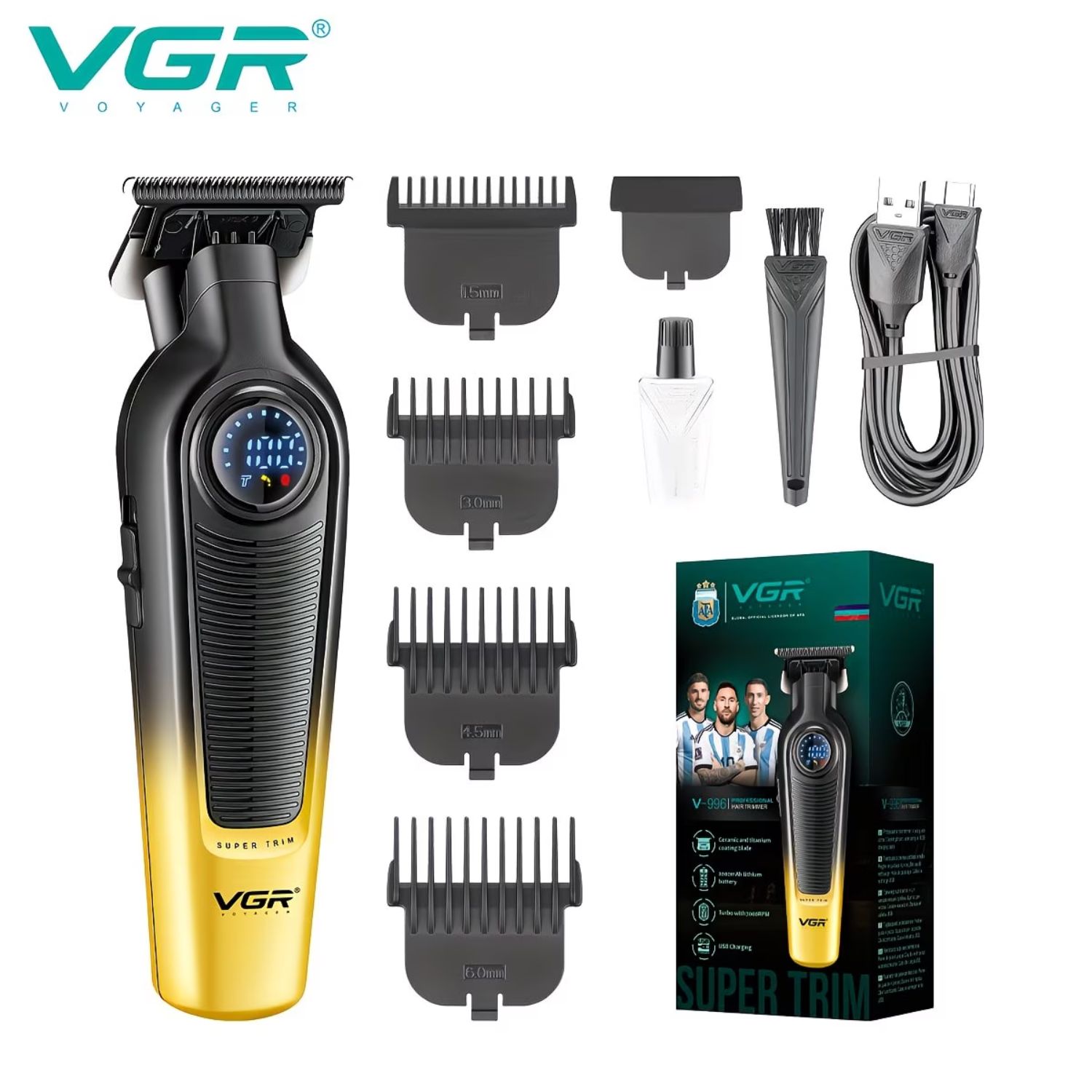 MÁQUINA DE CORTAR PELO Y BARBA TRIMMER VGR V-996 PROFESIONAL USB TIPO C PANTALLA LED - 1