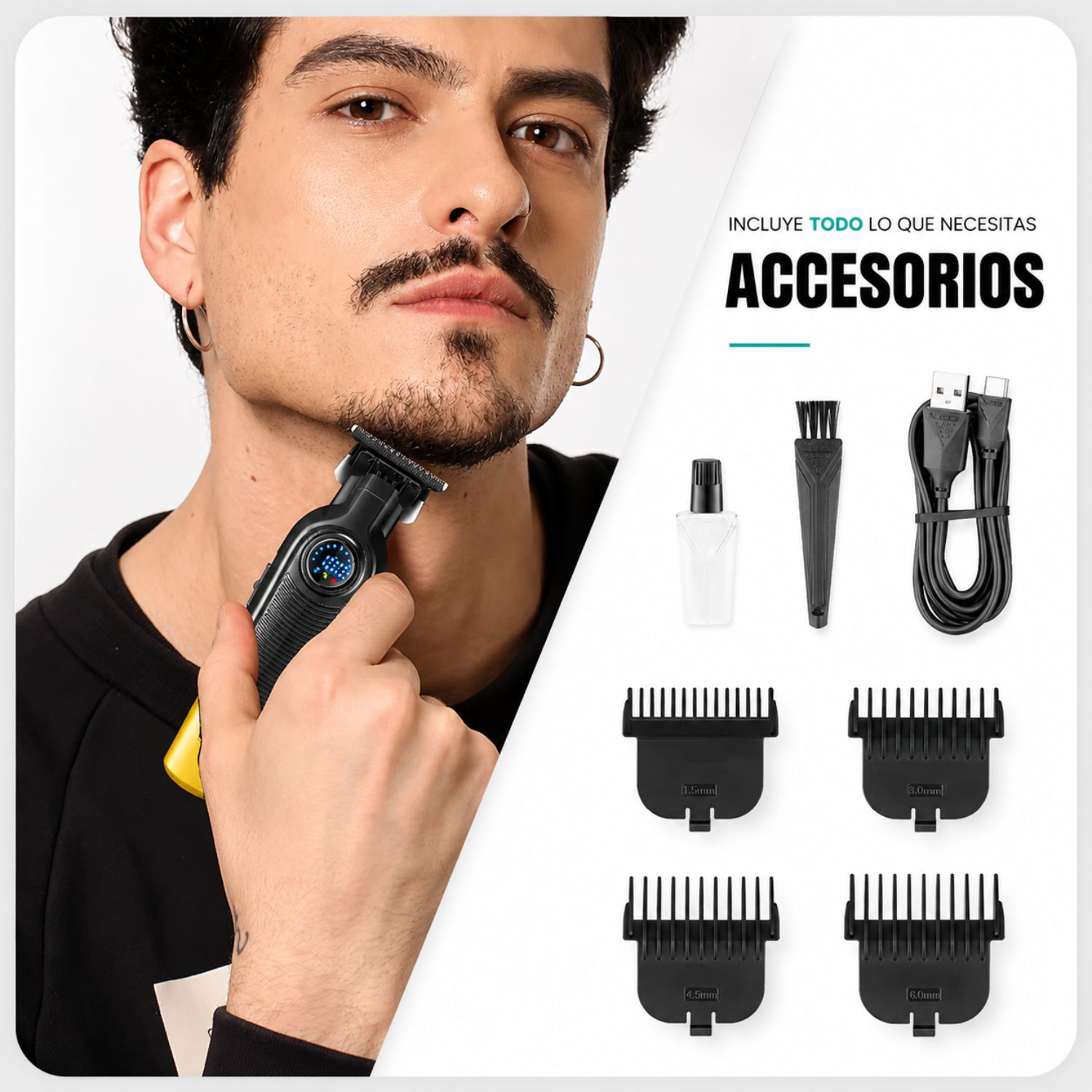 MÁQUINA DE CORTAR PELO Y BARBA TRIMMER VGR V-996 PROFESIONAL USB TIPO C PANTALLA LED - 4