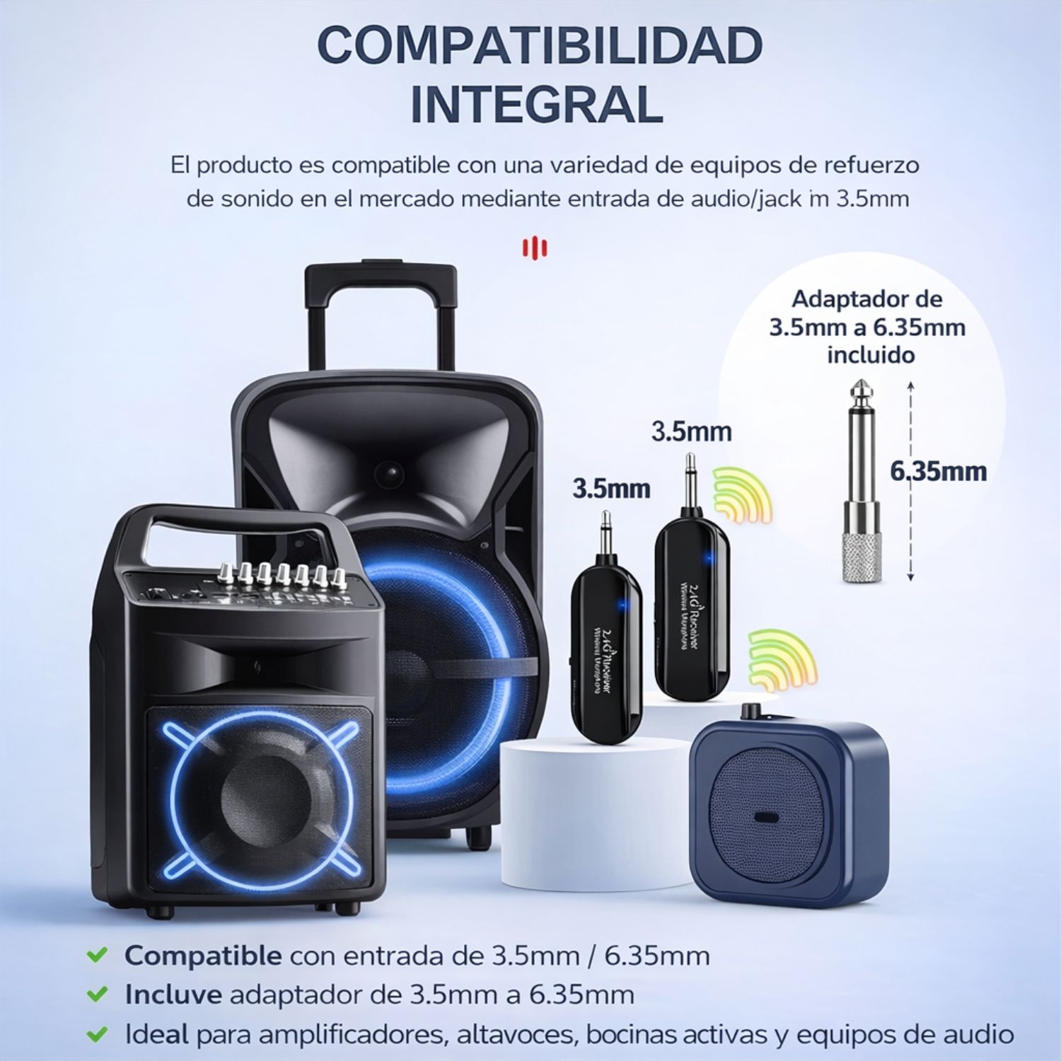 MICRÓFONO INALÁMBRICO DE DIADEMA 2.4G CON RECEPTOR, COMPATIBLE CON PARLANTES Y AMPLIFICADORES - 8