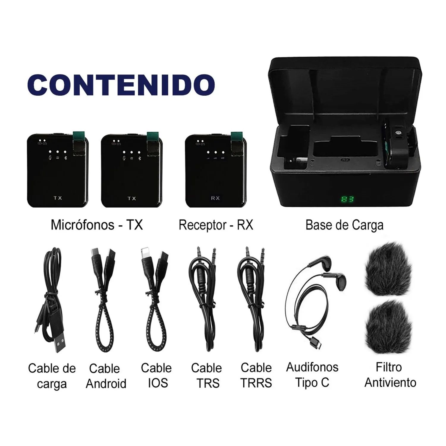 MICRÓFONOS INALÁMBRICOS LAVALIER SX63 4 EN 1 PARA CELULAR Y CÁMARA CON BASE DE CARGA - 8
