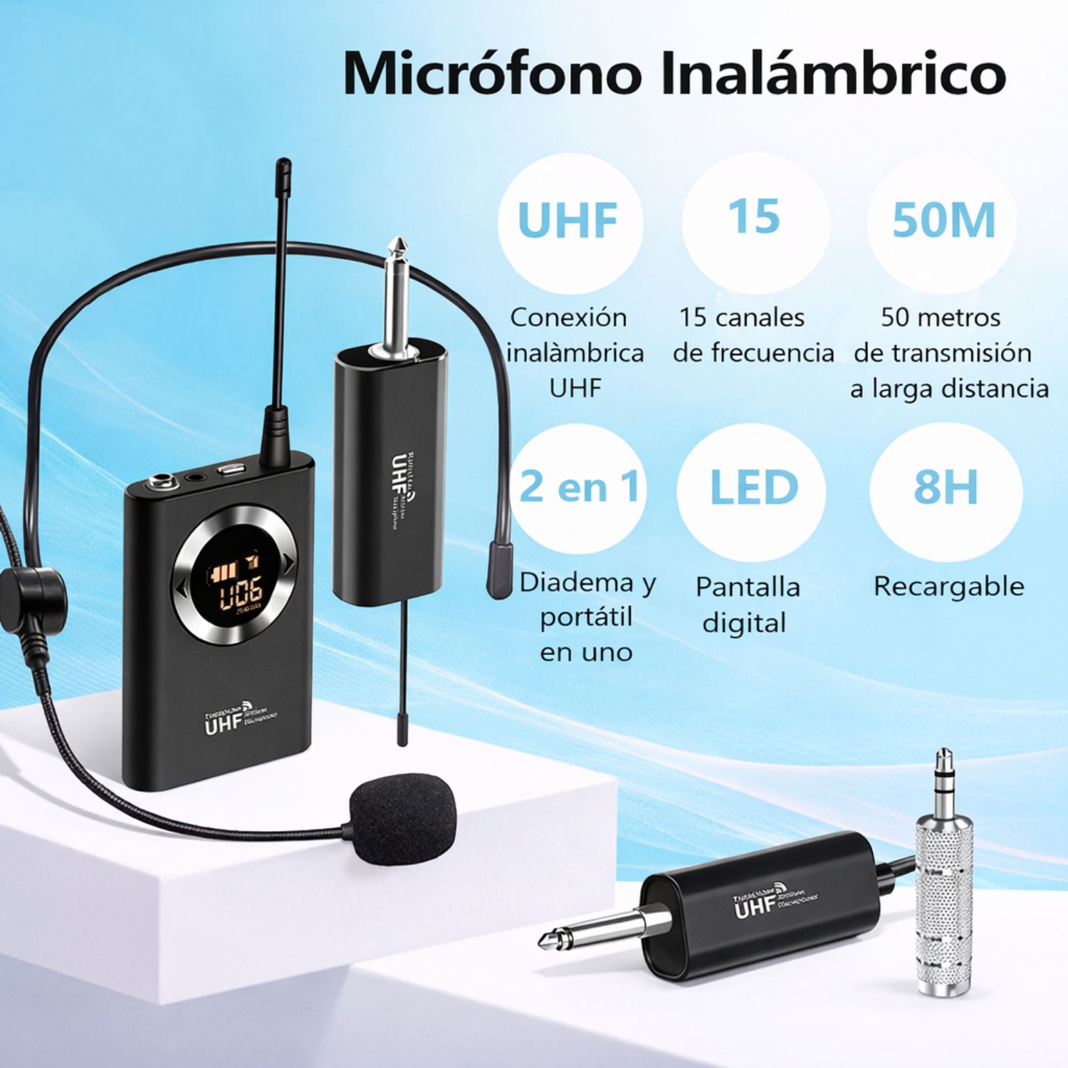MICRÓFONO INALÁMBRICO UHF DE DIADEMA HEADSET PROFESIONAL PARA AMPLIFICADOR Y PARLANTES - 2