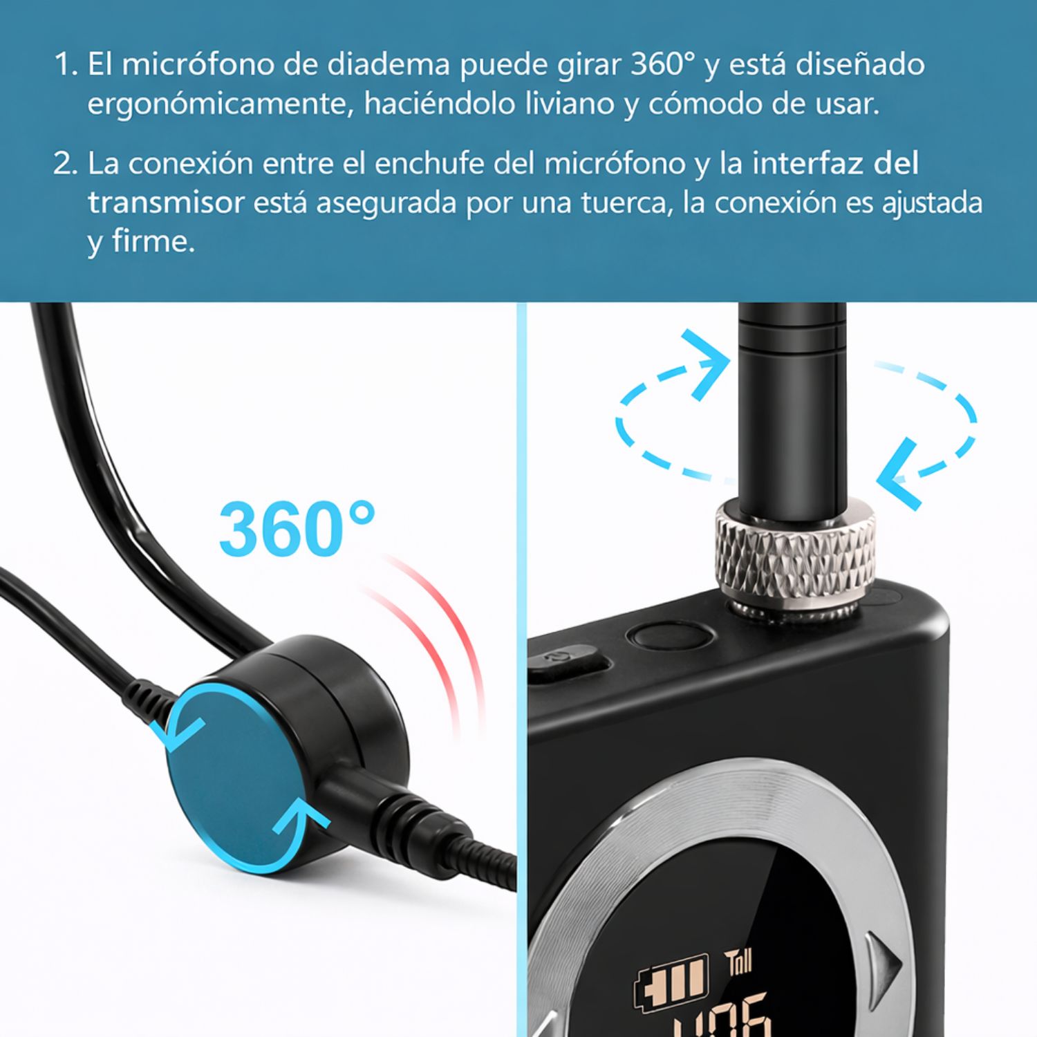 MICRÓFONO INALÁMBRICO UHF DE DIADEMA HEADSET PROFESIONAL PARA AMPLIFICADOR Y PARLANTES - 8