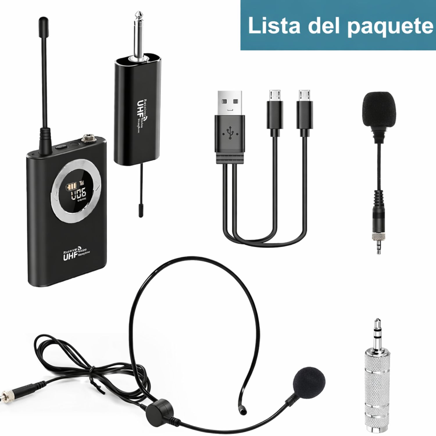 MICRÓFONO INALÁMBRICO UHF DE DIADEMA HEADSET PROFESIONAL PARA AMPLIFICADOR Y PARLANTES - 9