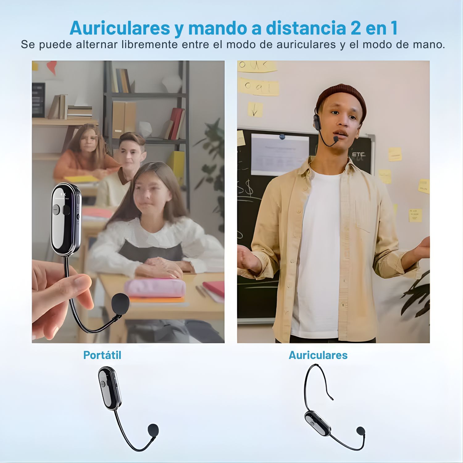 MICRÓFONO INALÁMBRICO PROFESIONAL DUAL DIADEMA Y MANO 2 EN 1 RECARGABLE 2.4G PARA CONFERENCIAS - 3