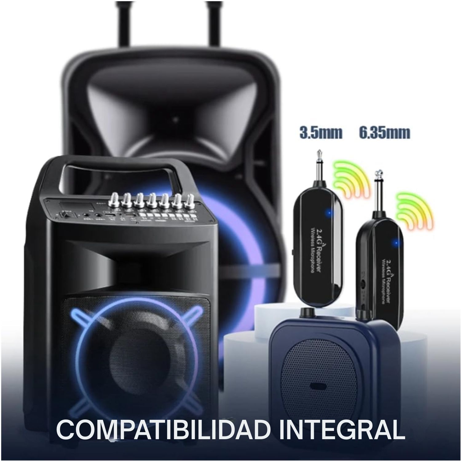 MICRÓFONO INALÁMBRICO PROFESIONAL DUAL DIADEMA Y MANO 2 EN 1 RECARGABLE 2.4G PARA CONFERENCIAS - 8