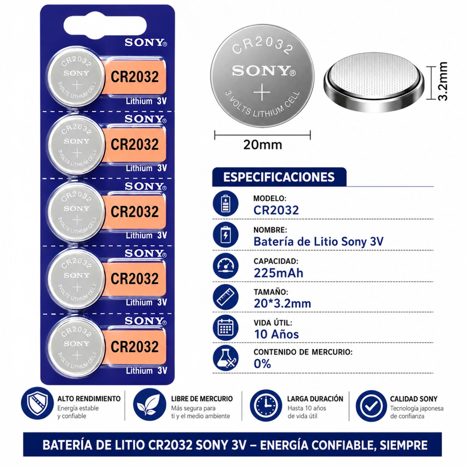 PILA SONY CR2032 3V LITIO BLÍSTER X10 - 2