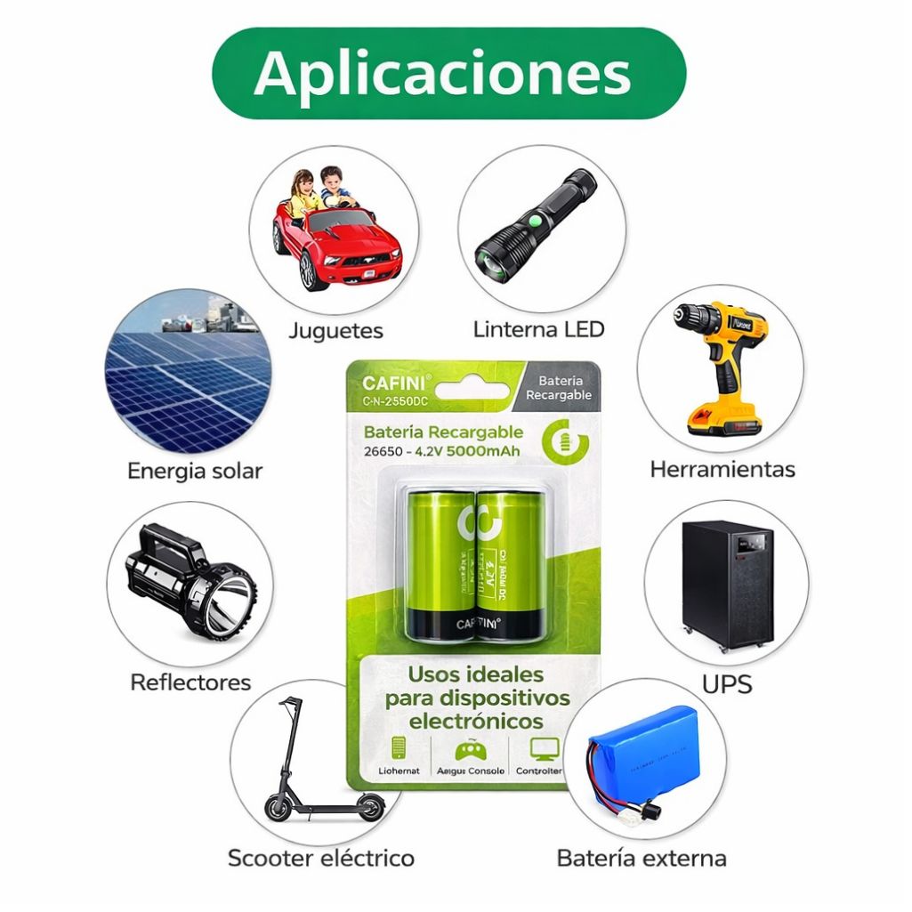 BATERÍA RECARGABLE 26650 LI-ION 3000MAH 3.7V PACK X2 PARA LINTERNAS Y DISPOSITIVOS - 3
