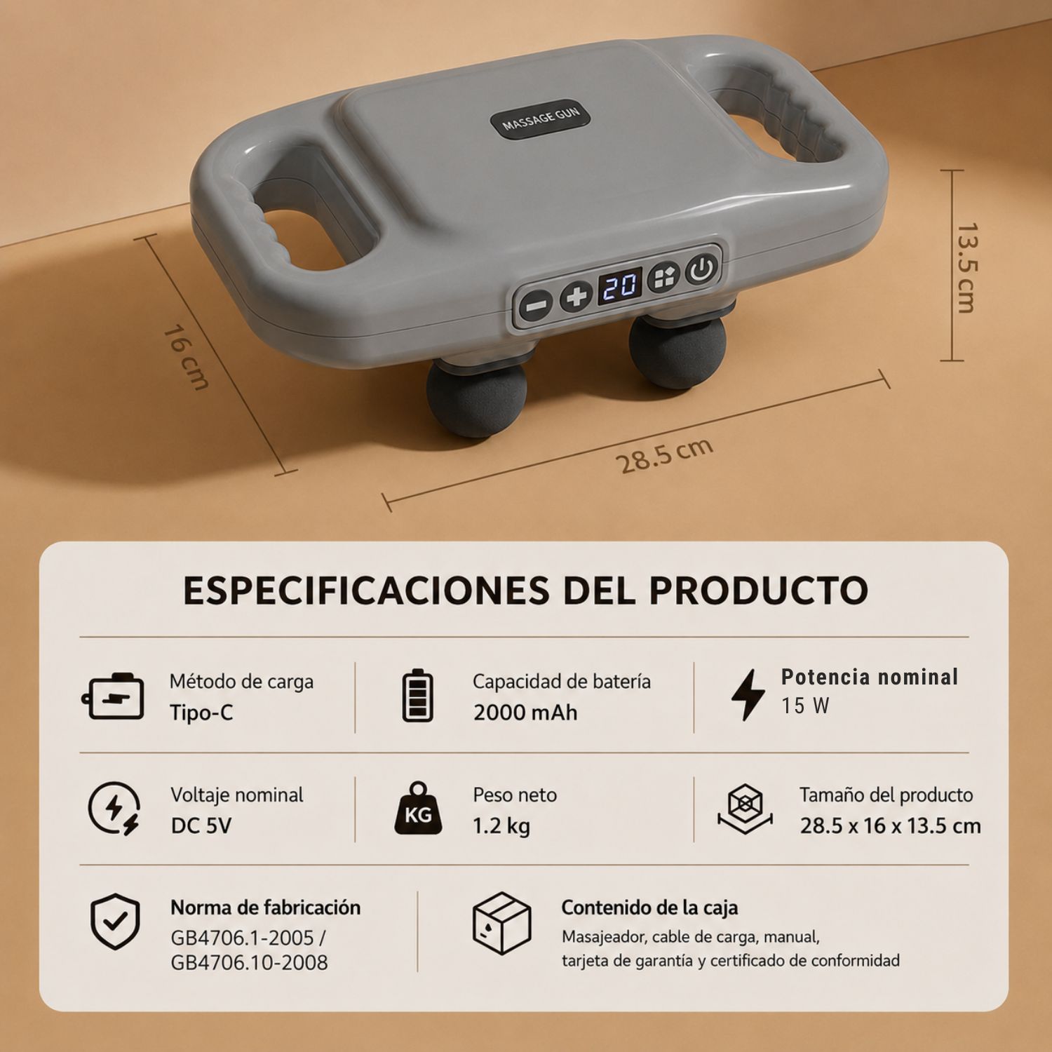 MASAJEADOR ELÉCTRICO 4 CABEZALES PARA ESPALDA CUELLO Y CUERPO 20 VELOCIDADES RECARGABLE GRIS - 8