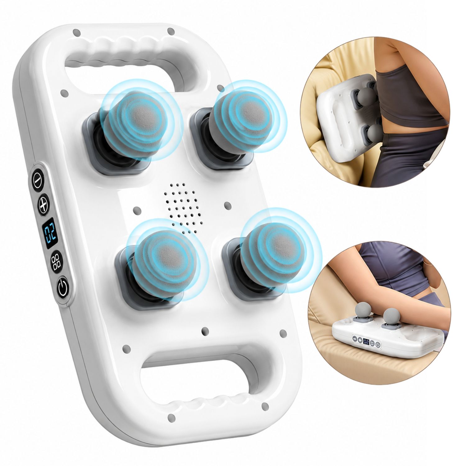 MASAJEADOR ELÉCTRICO 4 CABEZALES PARA ESPALDA CUELLO Y CUERPO 20 VELOCIDADES RECARGABLE BLANCO - 1