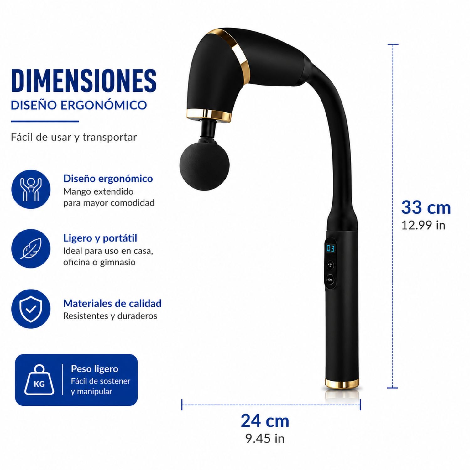 MASAJEADOR MUSCULAR DE TEJIDO PROFUNDO CON MANGO EXTENDIDO, 4 CABEZALES Y 6 VELOCIDADES NEGRO - 6
