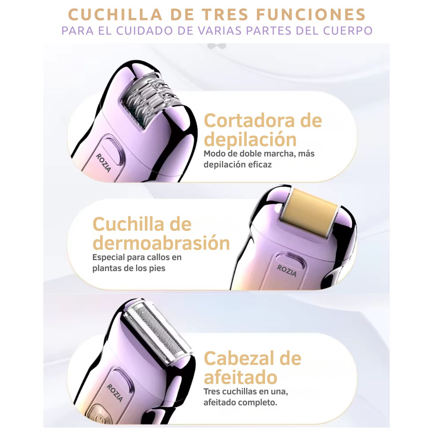 DEPILADORA ELÉCTRICA FACIAL Y CORPORAL 3 EN 1 CON REMOVEDOR DE CALLOS RECARGABLE - 5
