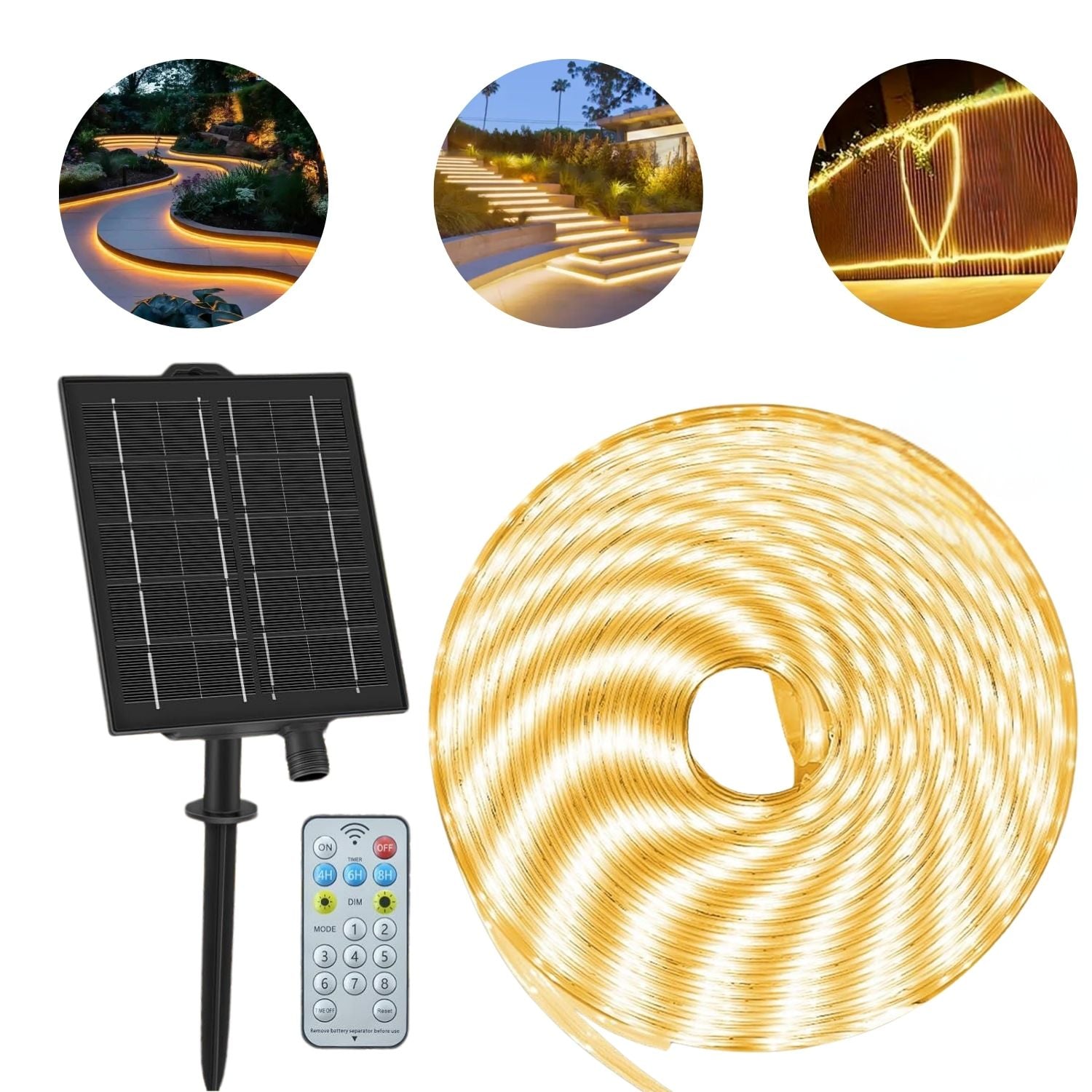 TIRA LED SOLAR 10M IMPERMEABLE IP68 PARA JARDINES, TERRAZAS, PISCINAS Y CAMPING - 1