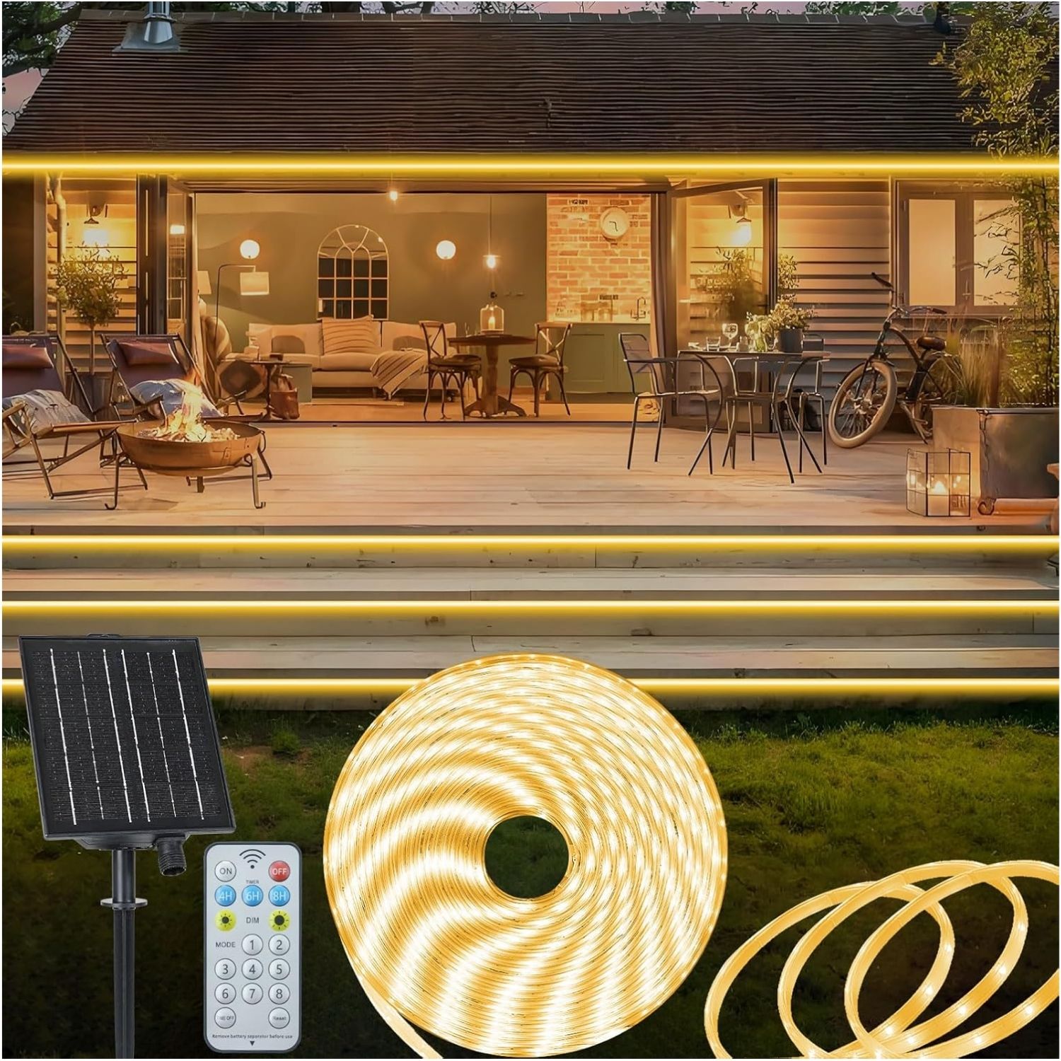 TIRA LED SOLAR 10M IMPERMEABLE IP68 PARA JARDINES, TERRAZAS, PISCINAS Y CAMPING - 2