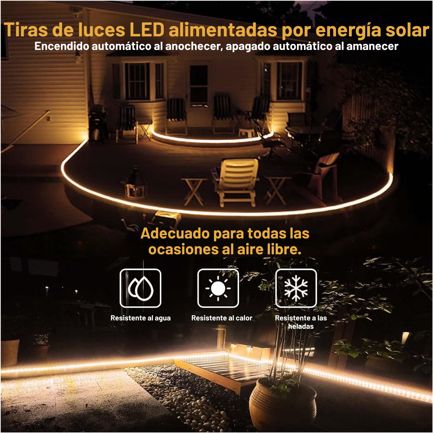 TIRA LED SOLAR 10M IMPERMEABLE IP68 PARA JARDINES, TERRAZAS, PISCINAS Y CAMPING - 5