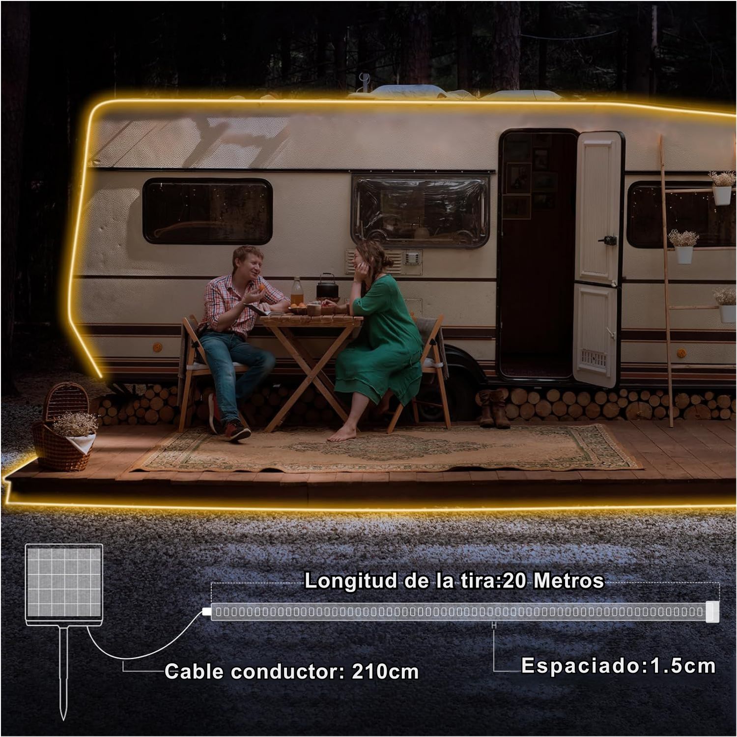 TIRA LED SOLAR 10M IMPERMEABLE IP68 PARA JARDINES, TERRAZAS, PISCINAS Y CAMPING - 6