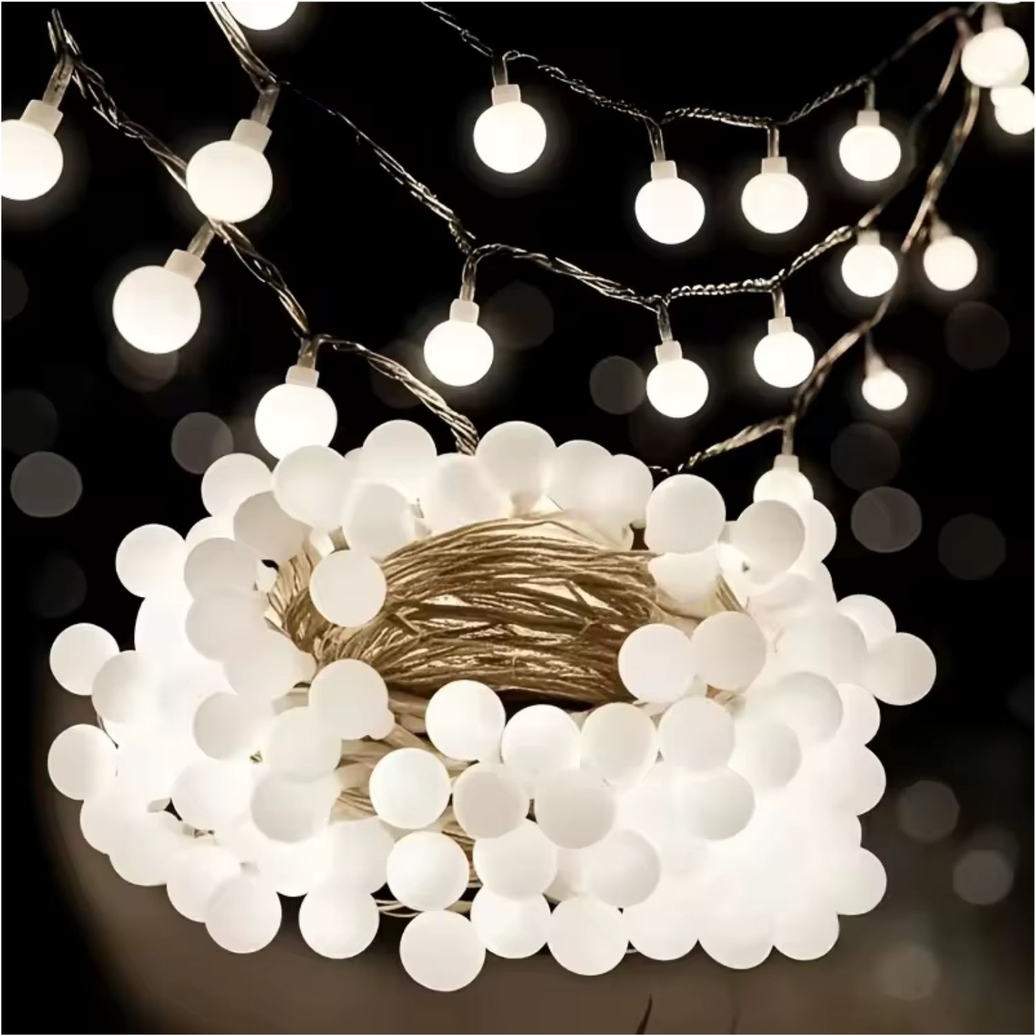 GUIRNALDA DE LUCES LED 9M 100 BOLITAS BLANCAS IP44 PARA DECORACIÓN INTERIOR Y EXTERIOR - 1