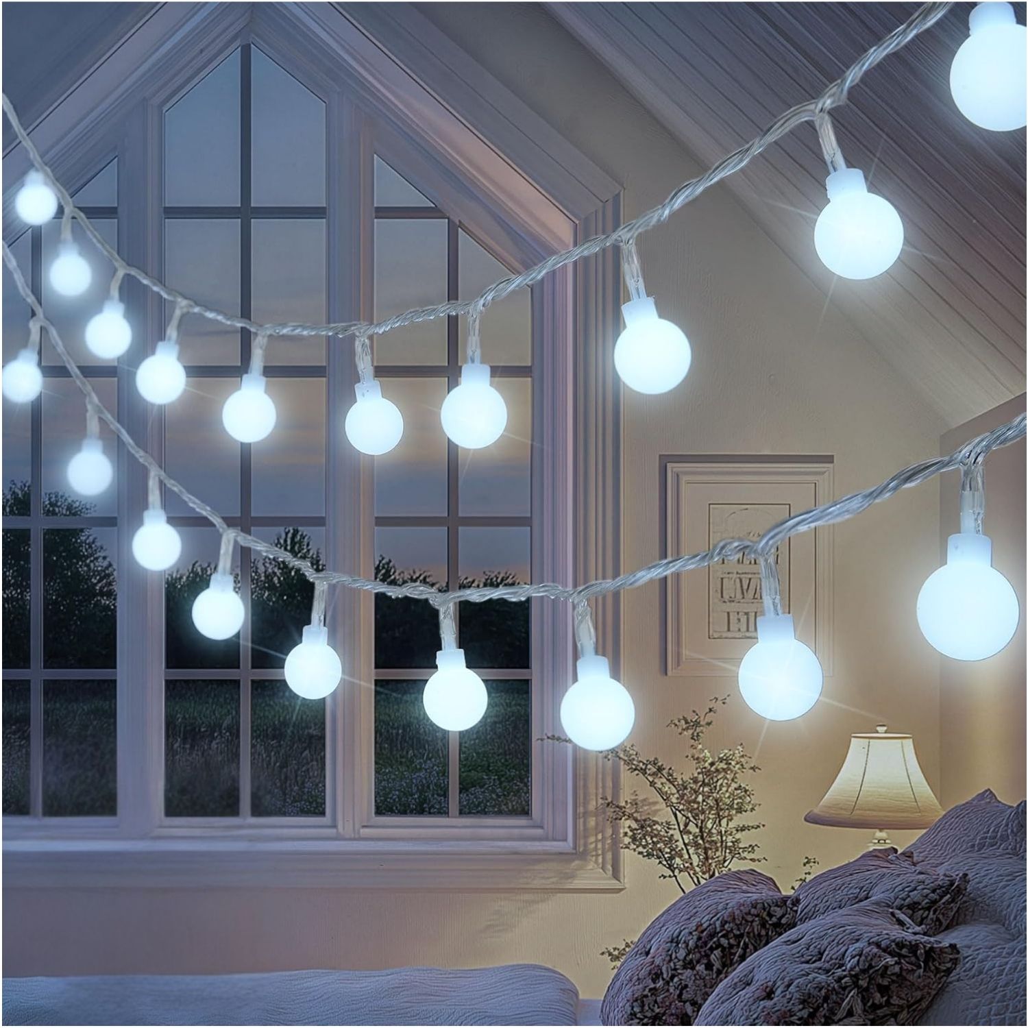 GUIRNALDA DE LUCES LED 9M 100 BOLITAS BLANCAS IP44 PARA DECORACIÓN INTERIOR Y EXTERIOR - 3
