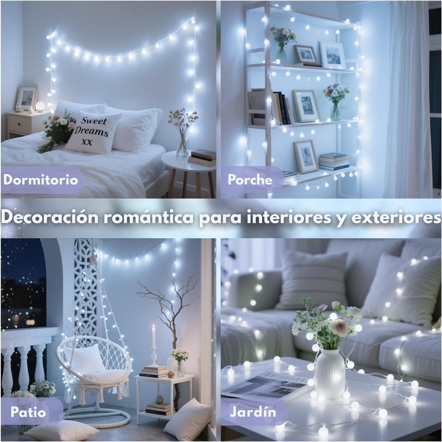 GUIRNALDA DE LUCES LED 9M 100 BOLITAS BLANCAS IP44 PARA DECORACIÓN INTERIOR Y EXTERIOR - 4