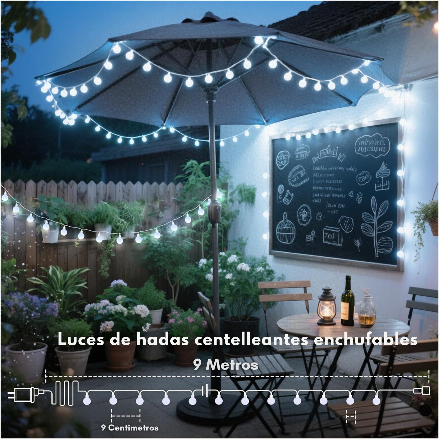 GUIRNALDA DE LUCES LED 9M 100 BOLITAS BLANCAS IP44 PARA DECORACIÓN INTERIOR Y EXTERIOR - 5
