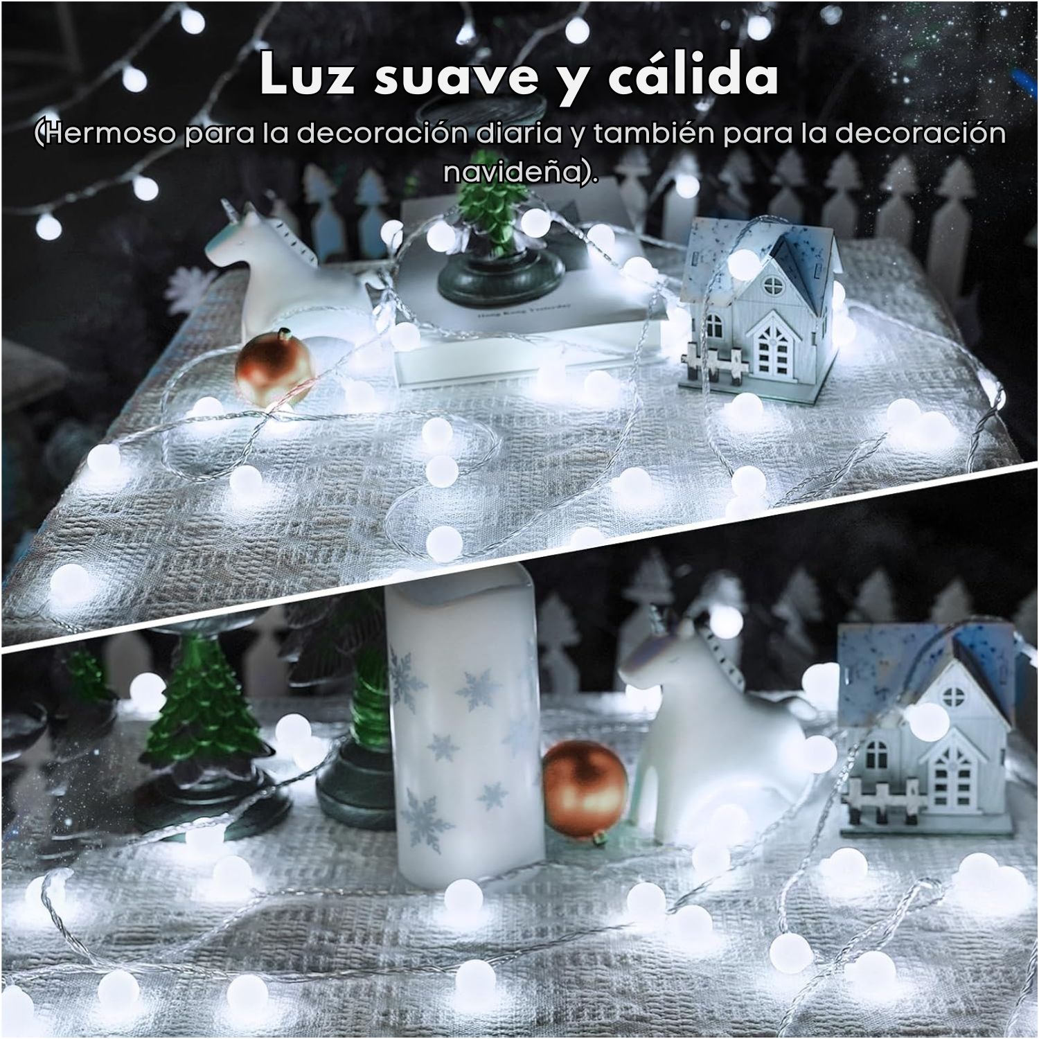 GUIRNALDA DE LUCES LED 9M 100 BOLITAS BLANCAS IP44 PARA DECORACIÓN INTERIOR Y EXTERIOR - 6