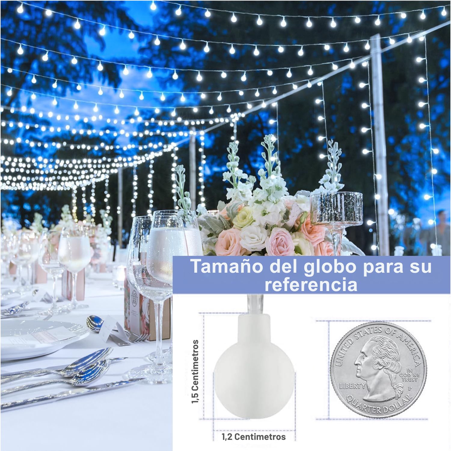 GUIRNALDA DE LUCES LED 9M 100 BOLITAS BLANCAS IP44 PARA DECORACIÓN INTERIOR Y EXTERIOR - 7