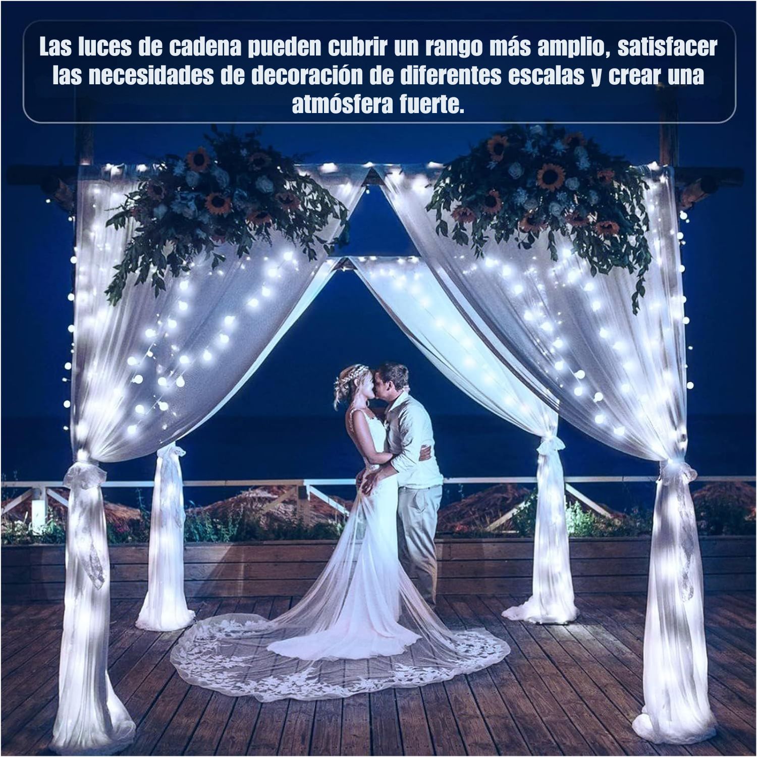 GUIRNALDA DE LUCES LED 9M 100 BOLITAS BLANCAS IP44 PARA DECORACIÓN INTERIOR Y EXTERIOR - 8