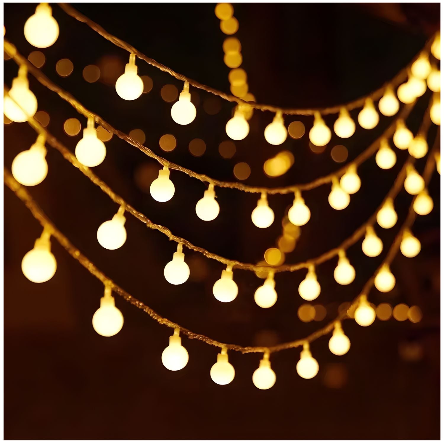 GUIRNALDA LED 16M 200 LUCES CÁLIDAS TIPO BOLITA CABLE TRANSPARENTE 220V INTERIOR EXTERIOR - 1