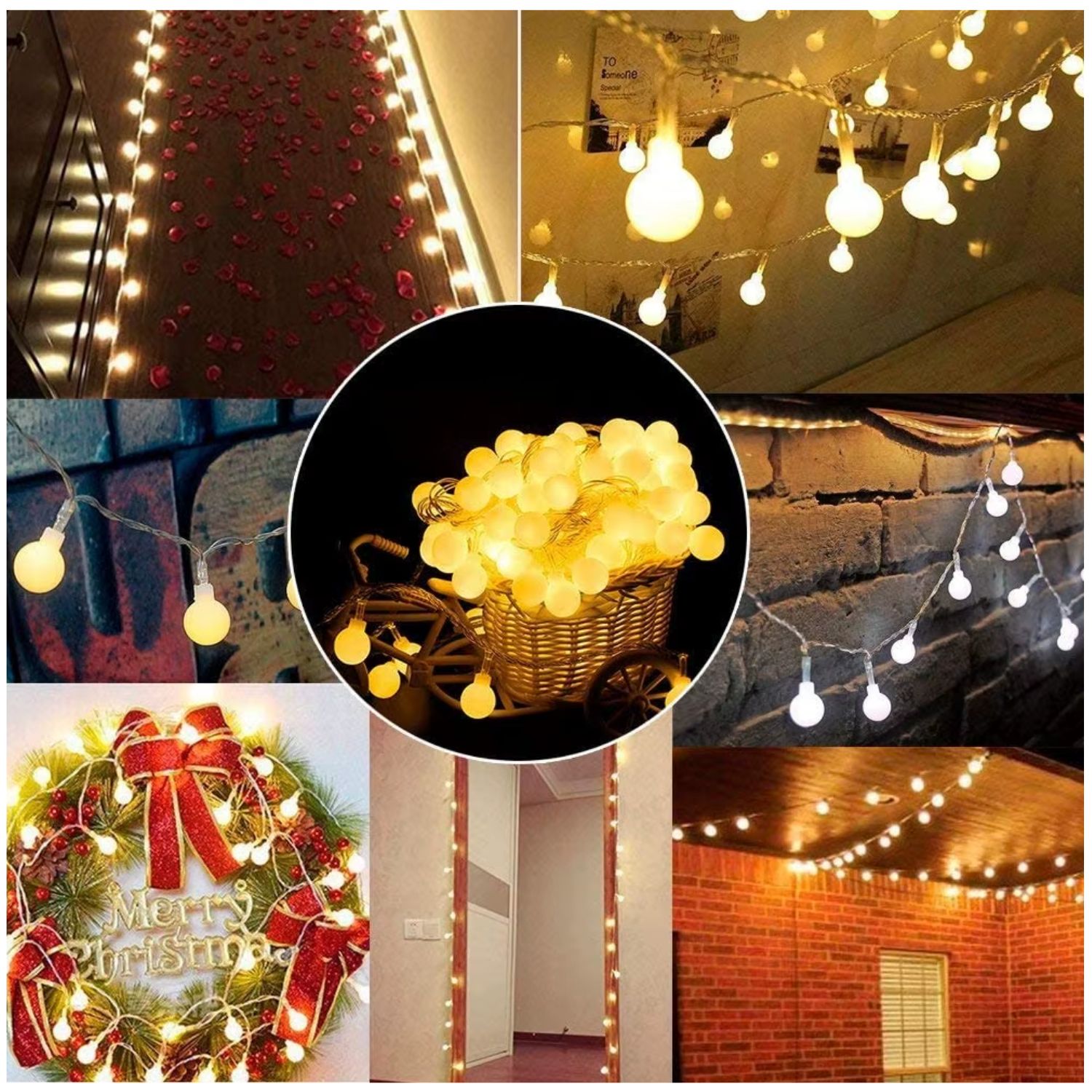 GUIRNALDA LED 16M 200 LUCES CÁLIDAS TIPO BOLITA CABLE TRANSPARENTE 220V INTERIOR EXTERIOR - 8