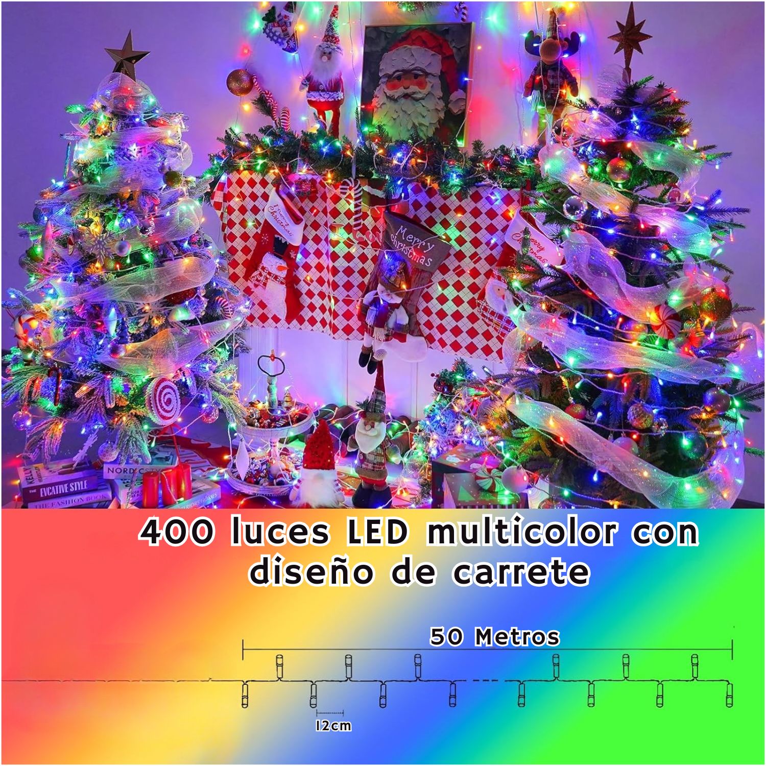 GUIRNALDA LUCES LED 50 METROS 400 LED CABLE TRANSPARENTE PARA TERRAZAS, JARDINES Y EVENTOS - 3