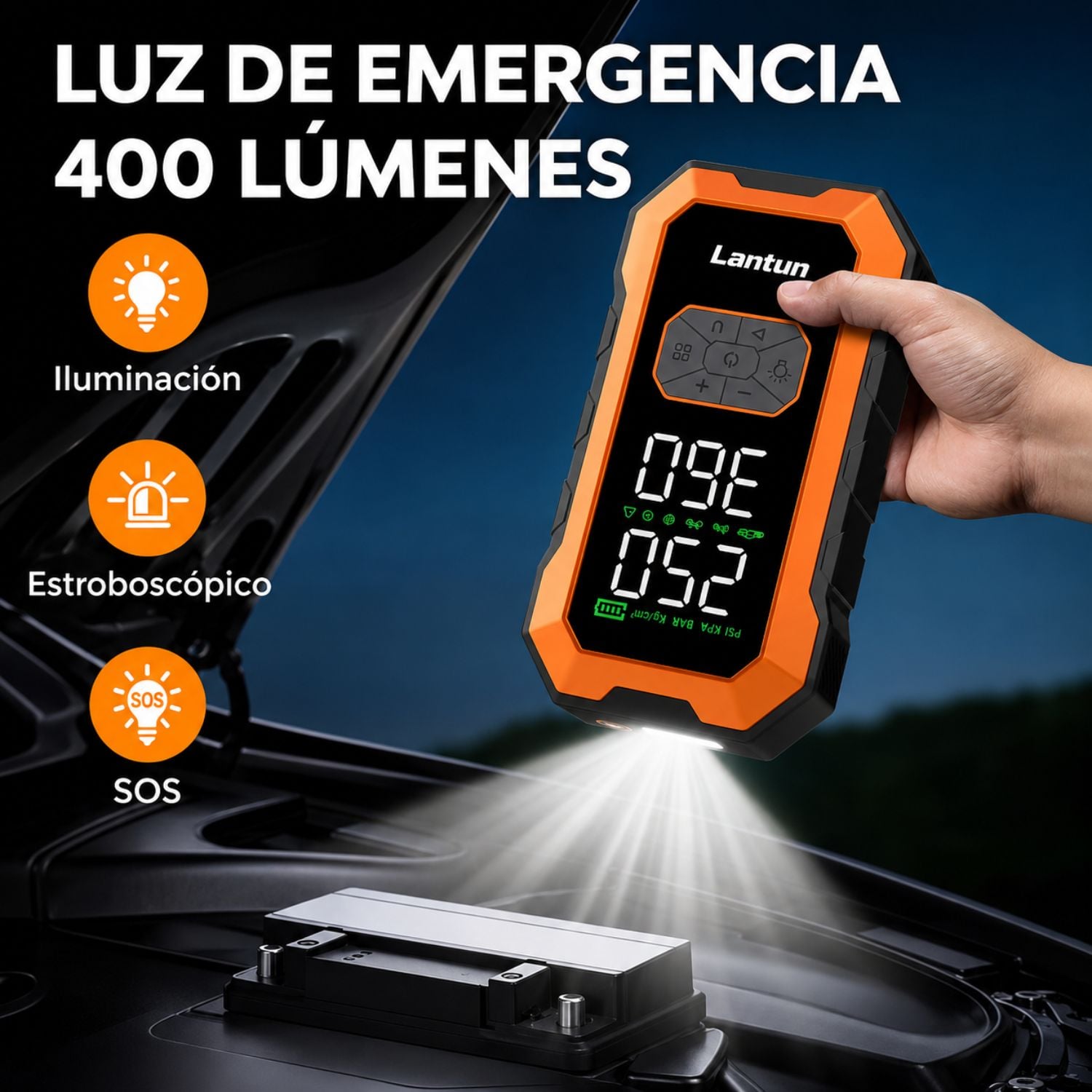BOOSTER ARRANCADOR PARA AUTO 1500A CON INFLADOR DIGITAL 150 PSI Y POWER BANK 10000MAH - 5